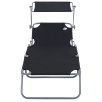 Outsunny Sonnenliege klappbar Gartenliege mit Sonnenschutz Liegestuhl mit 4-Fach verstellbare Rückenlehne Campingliege bis 120kg belastbar für Garten, Balkon und Pool geeignet, 6 Farben(Schwarz )(m-11)