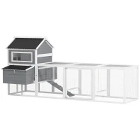 PawHut Galinheiro para Exterior Galinheiro de Madeira para 10-15 Galinhas com Baloiço Perchas Bandeja Removível e Rampa 315,5x150,5x140,5 cm Cinza(m-10)