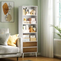 HOMCOM Estante para Livros de 6 Níveis com 2 Gavetas e 4 Prateleiras Abertas para Sala de Estar Escritório  60x30x179 cm Branco(m-7)