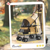 PawHut Carrinho para Animais de Estimação Dobrável com Janela de Malha Almofada Lavável Arnês de Segurança 82x47x97cm Marrom(m-3)