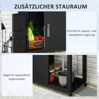 Outsunny Grillwagen Serveerwagen met Werkblad, Uitklapbare Zijplank, Kast, Spoelbak, Wielen, Roestvrij Staal 162,5x47x87cm Zwart(m-6)