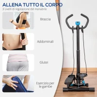 HOMCOM Stepper con Monitor LCD, Manubrio Regolabile ed Elastici, 55x53x118-128cm, Nero e Blu(m-7)
