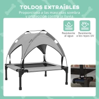 PawHut Cama para Perros Elevada con Toldo Marco de Acero y Bolsa de Transporte para Interior y Exterior 76x61x69,5 cm Gris(m-5)
