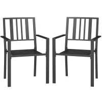 Outsunny Set of Two Minimal Metal Garden Chairs - Black(m-11)