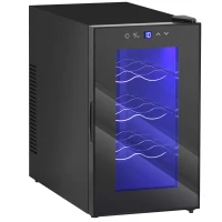 HOMCOM Mini Table Top Wine Fridge, 8 Bottle, 17L, 8-18℃, 26.5cm Quiet Under Counter Wine Cooler Fridge with Glass Door, LED Light, Digital Touch Screen, Temperature Control(m-11)