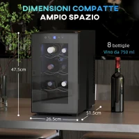 HOMCOM Cantinetta Vino Refrigerata per 8 Bottiglie, Capacità 21L, Display Touch e Ripiani Regolabili, Nero(m-3)