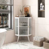 Dulap colțar cu ușă din sticlă, raft reglabil și design modern pentru baie, living, dormitor, 56,5x42,5x80 cm, Alb(m-4)