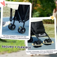 PawHut Cochecito para Perros Pequeños con Estructura de Paraguas con Cojín Lavable Portavaso Ventanas de Malla y Bolsa Crema(m-8)