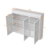 Armoire murale à 3 portes en verre avec design voûté,espace de rangement polyvalent,  pour cuisine, salon et salle de bain, 90×20×70 cm,Blanc(m-3)
