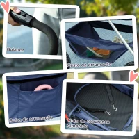 PawHut Carrinho para Cães Dobrável 3 em 1 Carrinho para Cães Miniatura com Cesta de Armazenamento Janela de Malha 76x50x102 cm Azul Escuro(m-8)