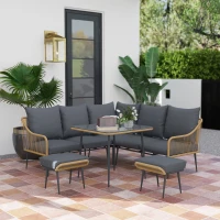 Outsunny Six-Piece Rattan Strong Garden Sofa Set - Brown/Grey(m-2)
