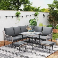Outsunny Six-Piece Rattan Strong Garden Sofa Set - Brown/Grey(m-10)