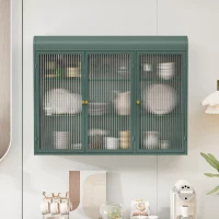 Dulap de Perete cu 3 Uși din Sticlă cu Design Curbat, Spațiu de Depozitare Versatil, pentru Living și Baie, 90x20x70 cm, Verde închis(m-2)