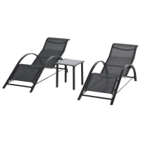 Outsunny Gartenlounge-Set, 2 Liegen mit Beistelltisch, atmungsaktiver Stoff, stabiler Metallrahmen, Schwarz(m-16)