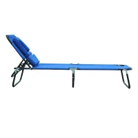 Outsunny Sonnenliege klappbar Gartenliege mit Kopfkissen Liegestuhl mit 4-Fach verstellbare Rückenlehne Campingliege mit Lesefenster Gartenstuhl bis 120kg belastbar für Garten, Balkon geeignet Blau(m-12)