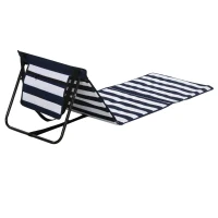 Outsunny Strandliege, klappbar, verstellbare Rücklehne, Seitentasche, weiche Polsterung, Stahlrahmen, blau+weiß, 142x51x40cm(m-10)