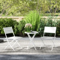 Outsunny 3 Pieces Outdoor Bistro Set, Glass Top Outdoor Table and 2 Folding Chairs with Protecting Feet, White(m-9)