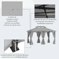 Outsunny Pérgola de Jardim 3x4 m Pérgola de Exterior com Paredes Laterais Teto Duplo 6 Portas e 8 Orifícios de Drenagem Cinza(m-6)