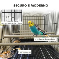 PawHut Gaiola para Pássaros com Divisória Rodas Gaiola para Aves com Comedouros Poleiros e Bandeja Removível 76x46x116 cm Preto(m-5)