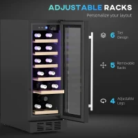 HOMCOM 19 Bottle 5-18℃ Wooden Rack Wine Fridge - Black(m-6)