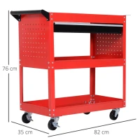 DURHAND Carrello Porta Attrezzi con Manico, Cassetto e 3 Ripiani, in Lamiera di Acciaio, 82x35x76 cm, Rosso(m-3)