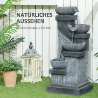 Outsunny 85 cm Zewnętrzna Fontanna, Czteropoziomowa Dekoracyjna Fontanna, Sztuczny Wodospad z Oświetleniem LED i Pompą, Szara(m-6)