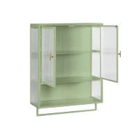 Dulap modern cu uși din sticlă, două niveluri de spațiu închis, raft deschis și suport pentru prosoape, 70x23x78 cm, Verde(m-9)
