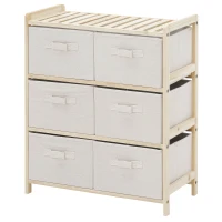 HOMCOM Cassettiera con 6 Cassetti in Tessuto Pieghevoli ed Estraibili, 59x28x70cm - Legno, Beige(m-1)