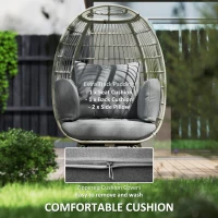 Outsunny Rattan Egg Chair with Cushions and Pillows, Charcoal Grey(m-6)