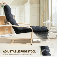 HOMCOM Curved Wooden Accent Chair, with Adjustable Footrest - Black(m-5)