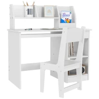 ZONEKIZ Escritorio y Silla para Niños con Almacenaje para Estudio Lectura y Juegos Mesa 90x45x90 cm y Silla 32x31,5x65 cm Blanco(m-1)
