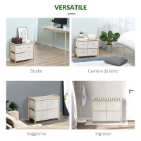 HOMCOM Cassettiera con 6 Cassetti in Tessuto Pieghevoli ed Estraibili, 59x28x70cm - Legno, Beige(m-6)