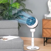 HOMCOM 9'' Air Circulator Fan 3 Speed 3 Mode, 70° Oscillation 90° Vertical Tilt, Height Adjustable, Remote Controller, for Living Room, Bedroom, Office, Black and White(m-14)