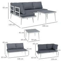Outsunny 3 Piece Garden Furniture Set with 5-Level Adjustable Lounger, L Shaped Garden Corner Sofa with Cushions, Mesh Seat, Slatted Wood-Grain Table, Outdoor Furniture Set for Conservatory, Grey(m-3)
