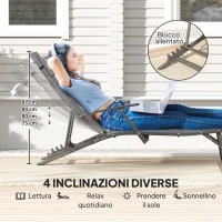 Outsunny Set 2 Sdraio da Giardino Pieghevoli con Schienale Regolabile su 4 Livelli e Cuscino, Grigio(m-4)