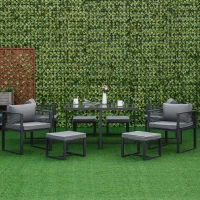 Outsunny Nine-Piece Aluminium Garden Set, with Glass-Top Table - Grey(m-14)