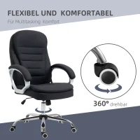 Vinsetto Bürostuhl Arbeitsstuhl Schreibtischstuhl Drehstuhl 360° Ergonomisch Wippfunktion Höhenverstellbar Schwarz Leinen 64 x 75 x 111-121 cm(m-6)