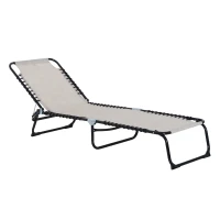 Outsunny Sonnenliege klappbar Gartenliege, Liegestuhl mit 4-Fach verstellbare Rückenlehne, wetterfeste Campingliege bis 120 kg belastbar, für Garten Strand Pool, Cremeweiß(m-14)