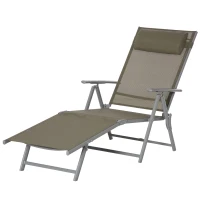 Outsunny Sonnenliege Strandliege Gartenliege Relaxliege klappbar mit Kissen Strand Metall+Stoff Khaki 137 x 63,5 x 100,5 cm(m-14)