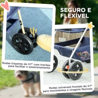 PawHut Carrinho para Cães Dobrável 3 em 1 Carrinho para Cães Miniatura com Cesta de Armazenamento Janela de Malha 76x50x102 cm Azul Escuro(m-7)