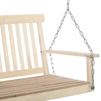 Outsunny Outdoor Wooden Swing Bench 2-Seater Porch Swing Chair Hanging Hammock Garden Furniture, Natural(m-10)