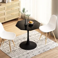 Mesa Moderna de Centro Octogonal con Tablero de MDF en Efecto Mármol y Base Metálica, 80x74x73 cm, Negro(m-4)