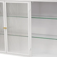 Dulap de Perete cu 3 Uși din Sticlă cu Design Curbat, Spațiu de Depozitare Versatil, pentru Living și Baie, 90x20x70 cm, Alb(m-8)