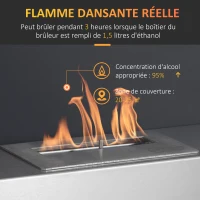 HOMCOM Cheminée bioéthanol Murale encastrable brûleur 1.5 L, environ 3 h de durée de combustion dim. 60L x 22l x 40H cm Couverture 20-25 m² Acier inox(m-4)