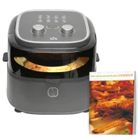 HOMCOM 6.5L Air Fryer Oven, Air Fryer with Timer, Rapid Air Circulation and Adjustable Temp for Oil Free Cooking, Non-stick Basket and Recipe, 1350W, Grey(m-11)