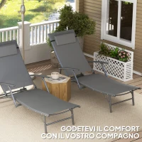 Outsunny Set 2 Sdraio da Giardino Pieghevoli con Schienale Regolabile su 4 Livelli e Cuscino, Grigio(m-6)