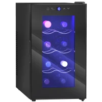 HOMCOM Mini Table Top Wine Fridge, 8 Bottle, 17L, 8-18℃, 26.5cm Quiet Under Counter Wine Cooler Fridge with Glass Door, LED Light, Digital Touch Screen, Temperature Control(m-1)