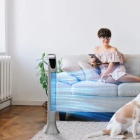 HOMCOM 36'' Freestanding Tower Fan, 3 Speed 3 Mode, 7.5h Timer, 70 Degree Oscillation, LED Panel, 5M Remote Controller, Silver(m-14)