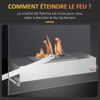 HOMCOM Cheminée bioéthanol Murale encastrable brûleur 1.5 L, environ 3 h de durée de combustion dim. 60L x 22l x 40H cm Couverture 20-25 m² Acier inox(m-5)