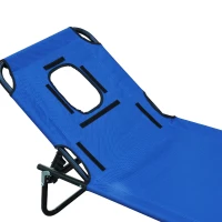 Outsunny Sonnenliege klappbar Gartenliege mit Kopfkissen Liegestuhl mit 4-Fach verstellbare Rückenlehne Campingliege mit Lesefenster Gartenstuhl bis 120kg belastbar für Garten, Balkon geeignet Blau(m-8)